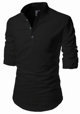 Men's Cotton Fabric Roll Up Sleeve Black Kurta