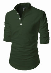 Men's Cotton Fabric Roll Up Sleeve Green Kurta