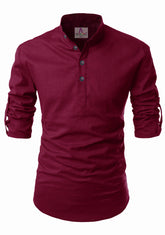Men's Cotton Fabric Roll Up Sleeve Maroon Kurta
