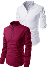 Men's Cotton Blend Fabric Full Sleeve White Common Kurta - Pack of 2