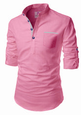 Men's Cotton Fabric Contrast Design Peach Kurta