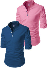 Men's Cotton Blend Fabric Full Sleeve Multi Color Combo Kurta - Pack of 2