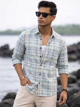 Men's 100% Cotton Fabric Full Sleeve Mint green checkered Casual Shirt