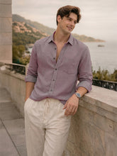 Men's 100% Cotton Fabric Full Sleeve dusty rose with thin vertical stripes