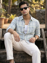 Men's 100% Cotton Fabric Full Sleeve Mint green checkered Casual Shirt