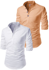 Men's Cotton Blend Fabric Full Sleeve Common White Base Kurta - Pack of 2