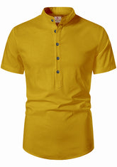Men's Cotton Fabric Half Sleeve Yellow Kurta