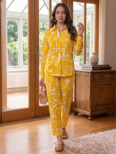 Women's Two Piece Set, Yellow, Shirts with Wide Leg Trousers, Full Sleeve