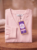 APEKTRA Women’s Elegant Baby Pink Crepe V-Neck Puff Sleeve Top