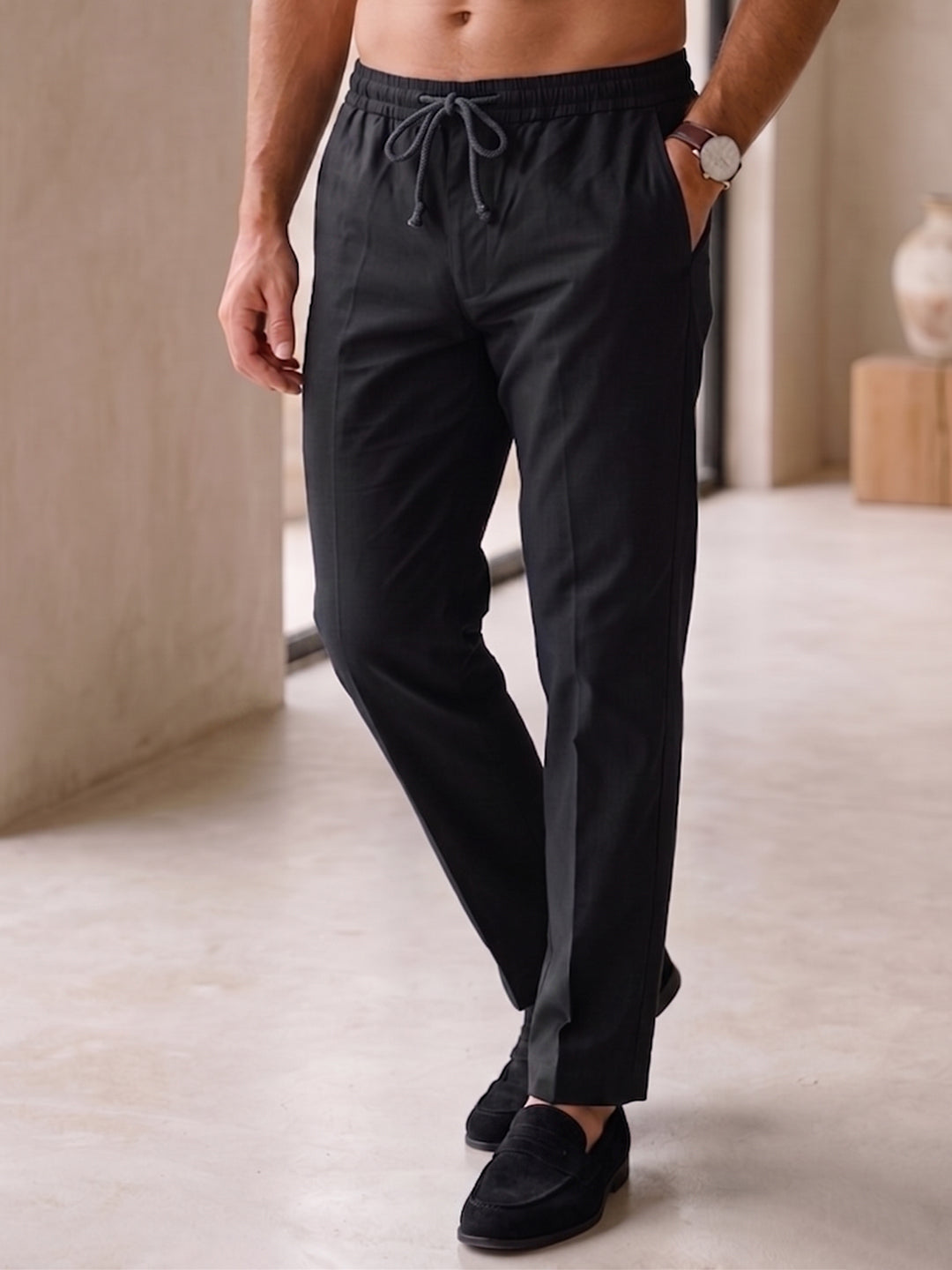 Men’s Cotton Drawstring Casual Trousers | Comfortable Regular Fit Pants