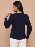 APEKTRA Women’s Elegant Baby Pink Crepe V-Neck Puff Sleeve Top