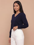 APEKTRA Women’s Elegant Baby Pink Crepe V-Neck Puff Sleeve Top