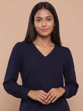 APEKTRA Women’s Elegant Baby Pink Crepe V-Neck Puff Sleeve Top