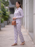 Women's Two Piece Set, Purple, Shirts with Wide Leg Trousers, Full Sleeve