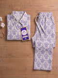 Women's Two Piece Set, Purple, Shirts with Wide Leg Trousers, Full Sleeve