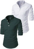 Men's Cotton Blend Fabric Full Sleeve White Common Kurta - Pack of 2