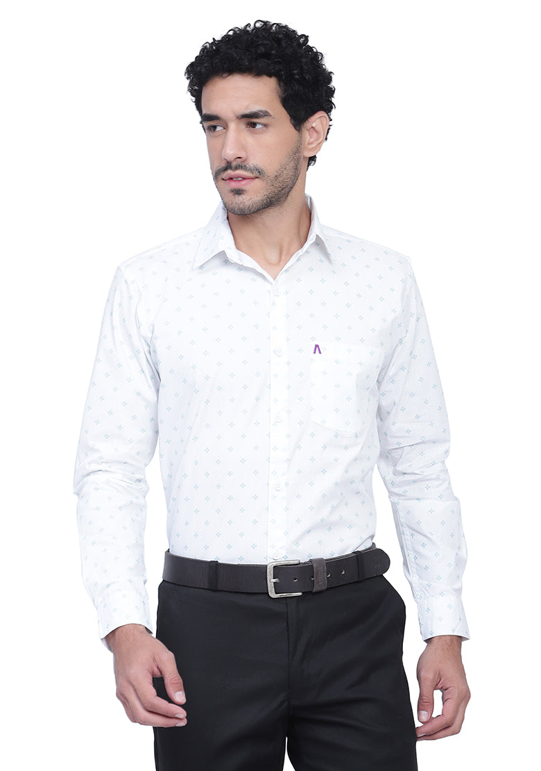 Men's Cotton Fabric Full Sleeve Green Print Shirt