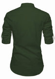 Men's Cotton Fabric Roll Up Sleeve Green Kurta