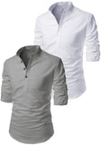Men's Cotton Blend Fabric Full Sleeve White Common Kurta - Pack of 2