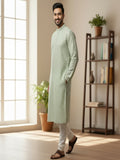 Men Solid Embroidered Mandarin Collar Cotton Kurta (AP32)