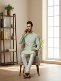 Men Solid Embroidered Mandarin Collar Cotton Kurta (AP32)