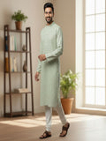 Men Solid Embroidered Mandarin Collar Cotton Kurta (AP32)