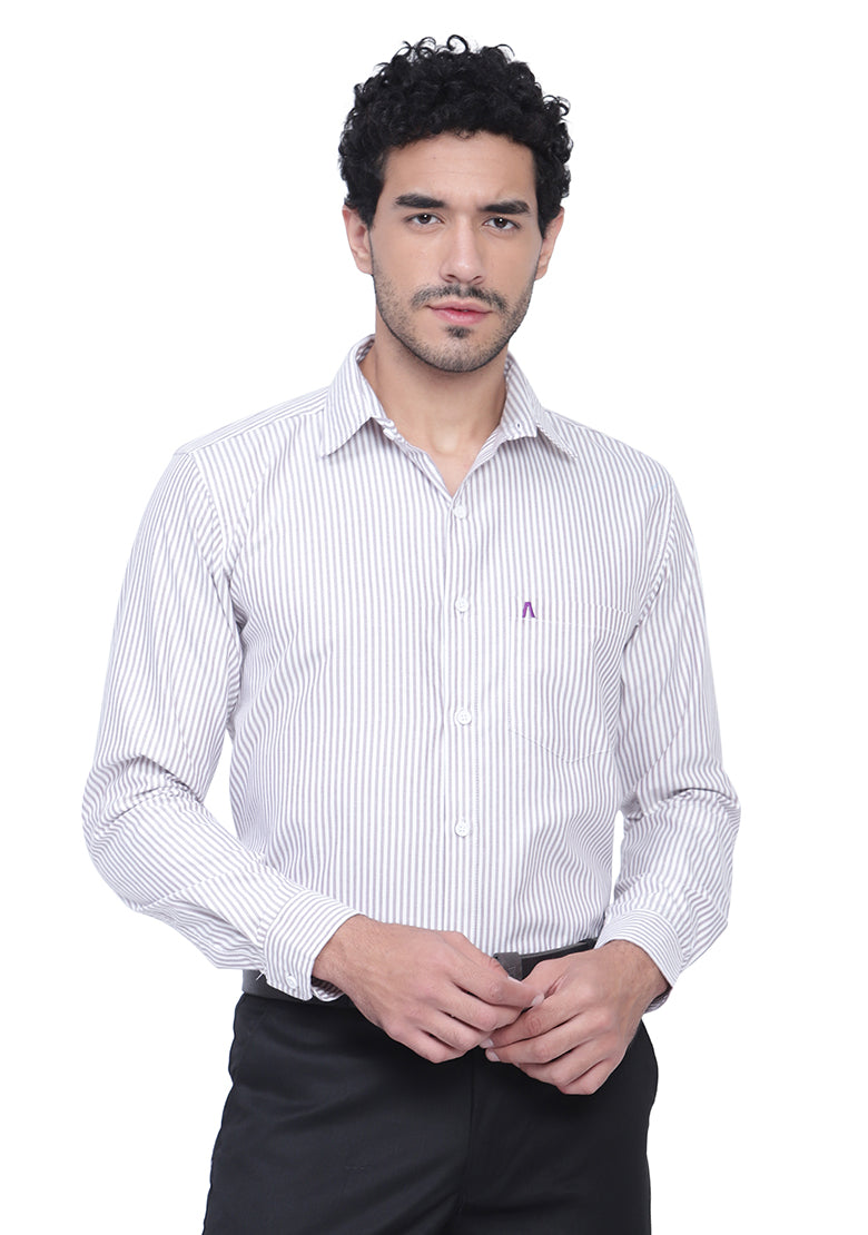Men's Cotton Blend Fabric Full Sleeve Light Brown Strip Shirt