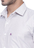 Men's Cotton Blend Fabric Full Sleeve Light Brown Strip Shirt