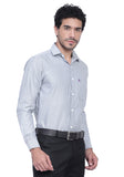 Men's Cotton Blend Fabric Full Sleeve Grey Strip Shirt