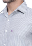 Men's Cotton Blend Fabric Full Sleeve Grey Strip Shirt