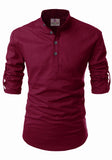 Men's Cotton Fabric Roll Up Sleeve Maroon Kurta