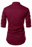 Men's Cotton Fabric Roll Up Sleeve Maroon Kurta