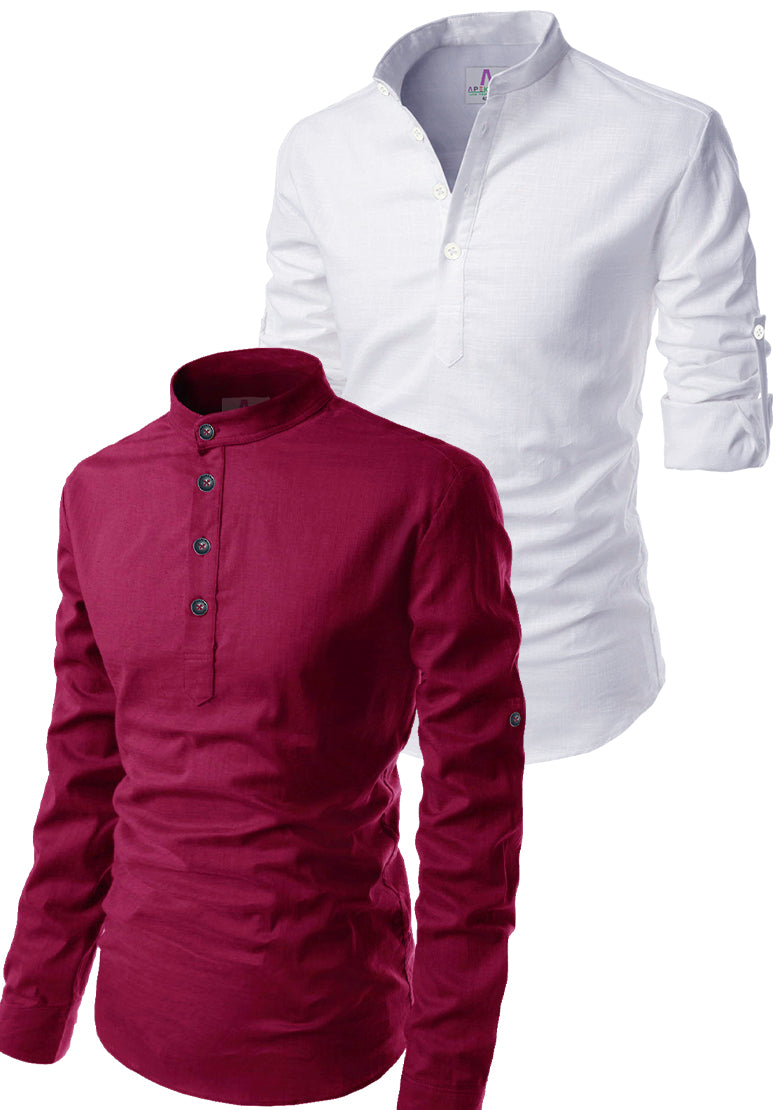 Men's Cotton Blend Fabric Full Sleeve White Common Kurta - Pack of 2