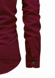 Men's Cotton Fabric Roll Up Sleeve Spread Collar Maroon Kurta
