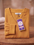 APEKTRA Mustard Gold Crepe V-Neck Puff Sleeve Elegant Top