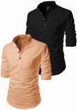 Men's Cotton Blend Fabric Full Sleeve Black Common Kurta - Pack of 2