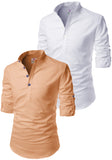 Men's Cotton Blend Fabric Full Sleeve White Common Kurta - Pack of 2