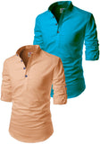 Men's Cotton Blend Fabric Full Sleeve Multi Color Combo Kurta - Pack of 2
