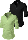 Men's Cotton Blend Fabric Full Sleeve Multi Color Combo Kurta - Pack of 2