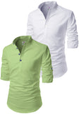 Men's Cotton Blend Fabric Full Sleeve White Common Kurta - Pack of 2