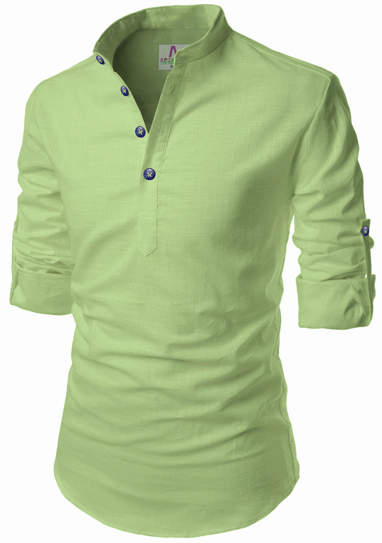 Men's Cotton Fabric Roll Up Sleeve Parrot Kurta