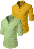 Men's Cotton Blend Fabric Full Sleeve Multi Color Combo Kurta - Pack of 2