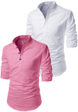 Men's Cotton Blend Fabric Full Sleeve White Common Kurta - Pack of 2