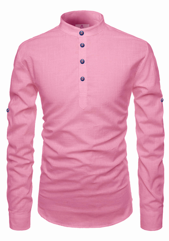 Peach 3/4 Sleeve Cotton Slub A-Line Kurta