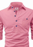 Men's Cotton Fabric Roll Up Sleeve Spread Collar Peach Kurta