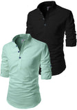 Men's Cotton Blend Fabric Full Sleeve Black Common Kurta - Pack of 2