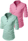 Men's Cotton Blend Fabric Full Sleeve Multi Color Combo Kurta - Pack of 2