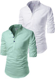 Men's Cotton Blend Fabric Full Sleeve White Common Kurta - Pack of 2