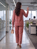 Women's Two Piece Set, Red, Shirts with Wide Leg Trousers, Full Sleeve