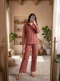 Women's Two Piece Set, Red, Shirts with Wide Leg Trousers, Full Sleeve
